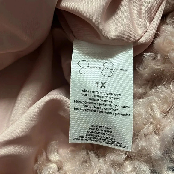 New Faux fur jacket Jessica Simpson 1X lined rose smoke jacket hook eye closure - Picture 11 of 11
